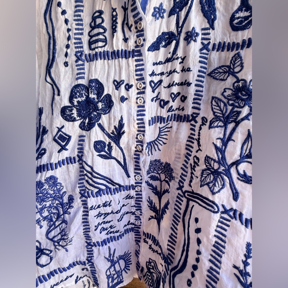 Johnny Was Botanique Double Button Embroidered shirt Medium - Picture 6 of 9